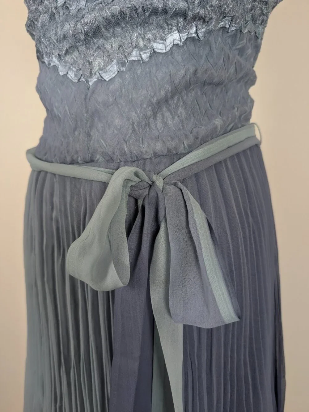 Komarov Asymmetrical Silk Midi Dress Size Large Pastel Blue Formal Sheer - Picture 13 of 16